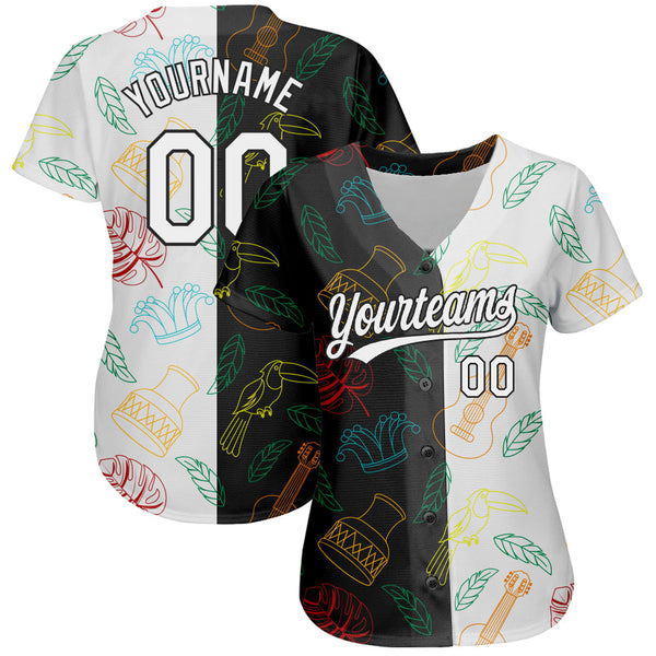 Custom Black White 3D Pattern Design Music Festival Brazilian Carnival Authentic Baseball Jersey alternate