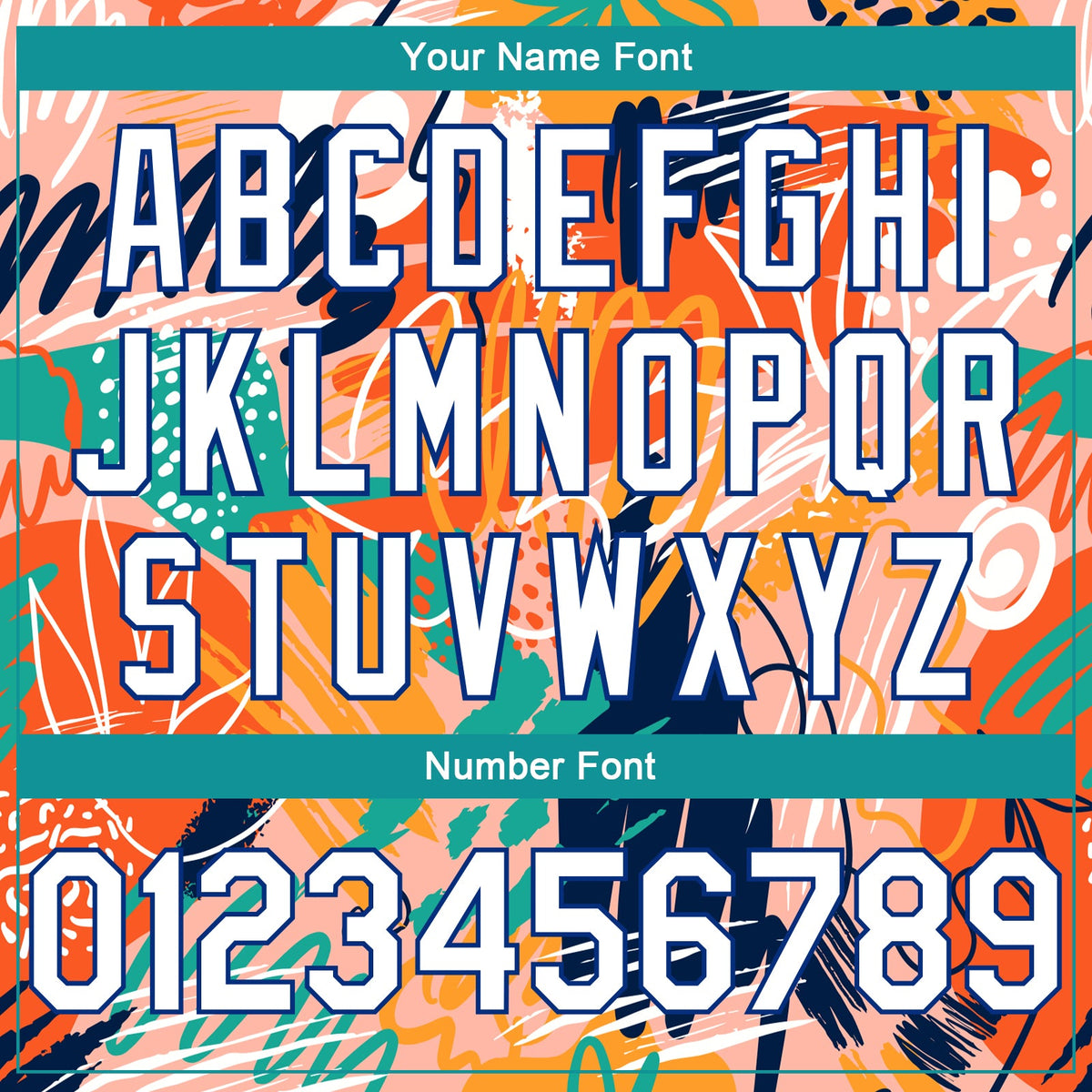 Custom Orange White-Teal 3D Pattern Abstract Hawaii Plant Graffiti Grunge Art Authentic Basketball Jersey - Detail