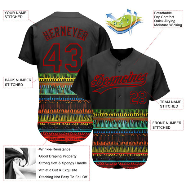 Custom Black Red 3D Pattern Design Traditional African Ethnic Style Authentic Baseball Jersey alternate