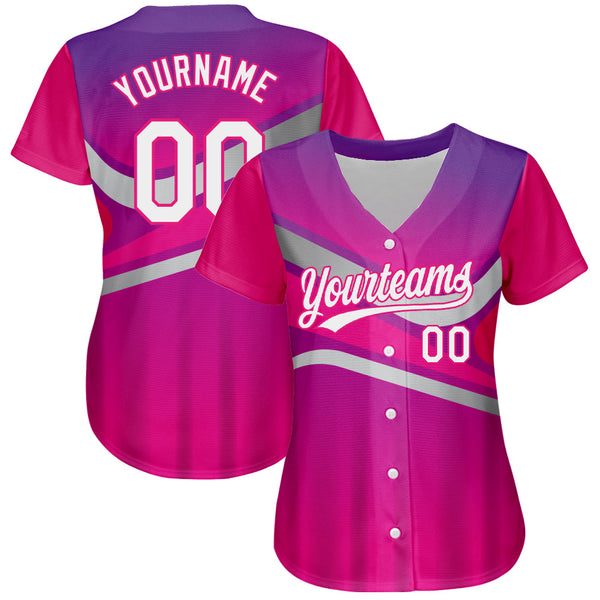 Custom Purple White-Hot Pink 3D Pattern Design Abstract Sport Authentic Baseball Jersey alternate