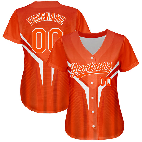 Custom Orange White 3D Pattern Design Abstract Sport Authentic Baseball Jersey alternate