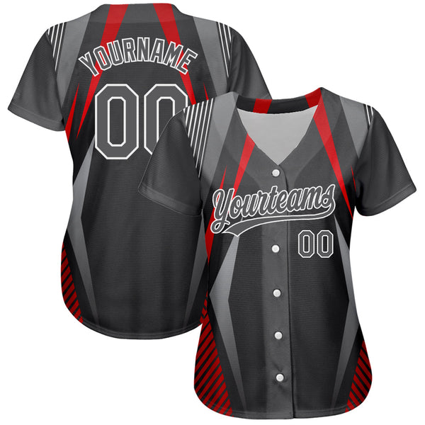 Custom Steel Gray Red-White 3D Pattern Design Abstract Sport Authentic Baseball Jersey alternate