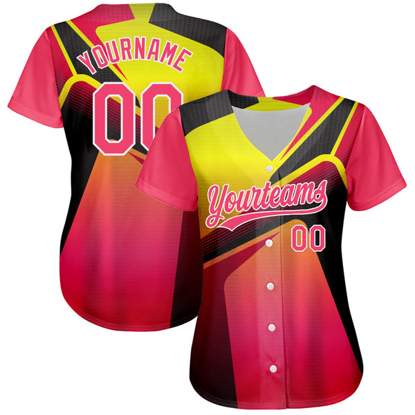 Custom Neon Pink Neon Yellow-White 3D Pattern Design Abstract Sport Authentic Baseball Jersey alternate