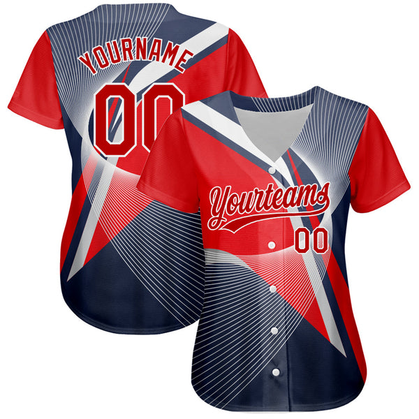 Custom Navy Red-White 3D Pattern Design Abstract Sport Authentic Baseball Jersey alternate