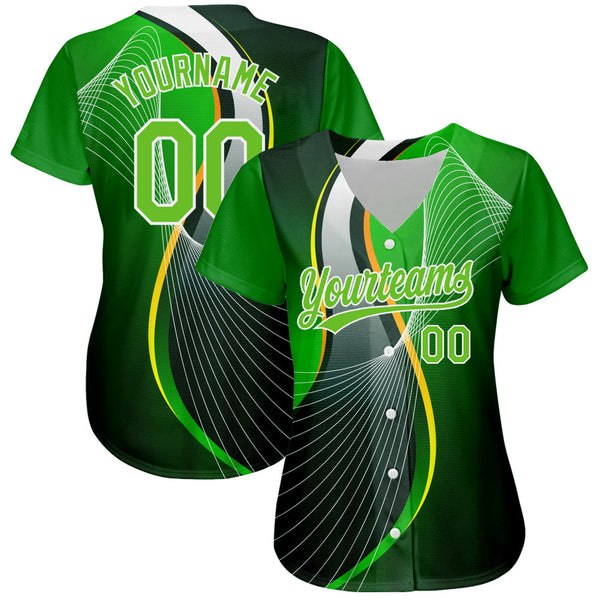 Custom Aurora Green Green-White 3D Pattern Design Abstract Sport Authentic Baseball Jersey alternate