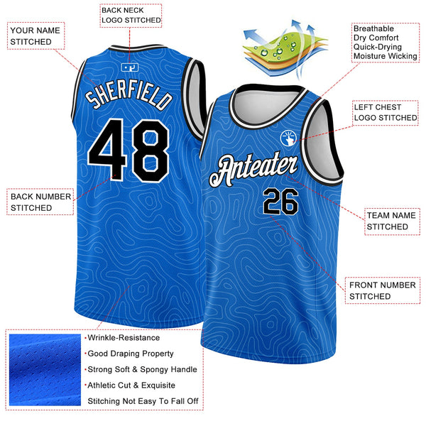 Custom Blue Black-White Rounded Zigzag Lines Authentic City Edition Basketball Jersey alternate