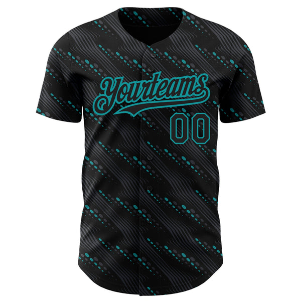 Custom Black Teal 3D Pattern Design Slant Lines Authentic Baseball Jersey alternate