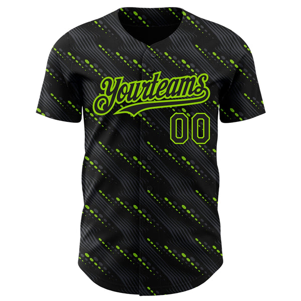 Custom Black Neon Green 3D Pattern Design Slant Lines Authentic Baseball Jersey alternate