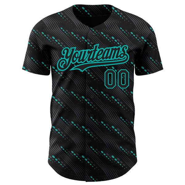 Custom Black Aqua 3D Pattern Design Slant Lines Authentic Baseball Jersey alternate
