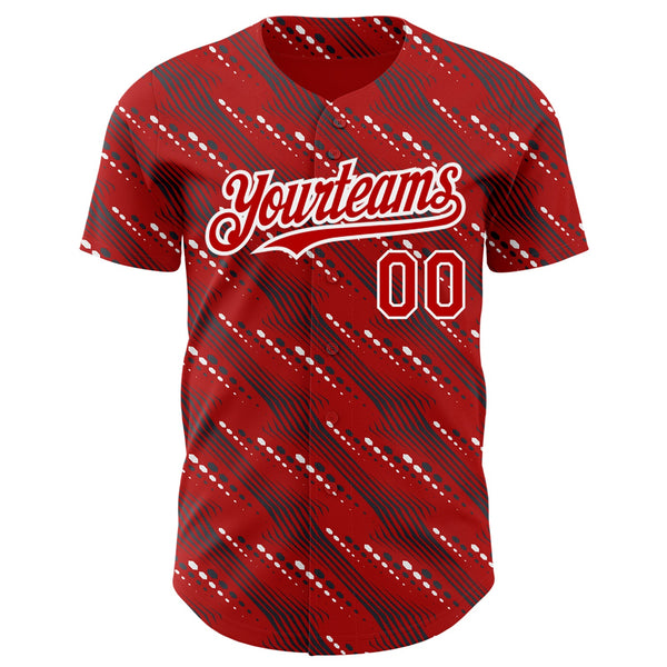 Custom Red White 3D Pattern Design Slant Lines Authentic Baseball Jersey alternate