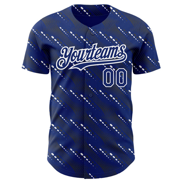 Custom Royal White 3D Pattern Design Slant Lines Authentic Baseball Jersey alternate