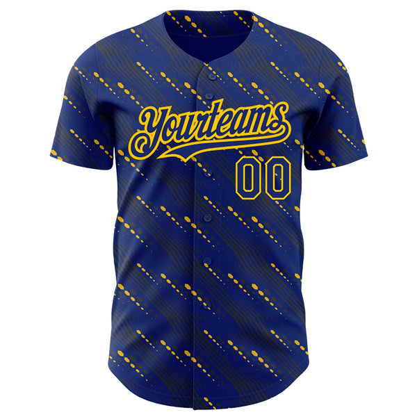 Custom Royal Yellow 3D Pattern Design Slant Lines Authentic Baseball Jersey alternate
