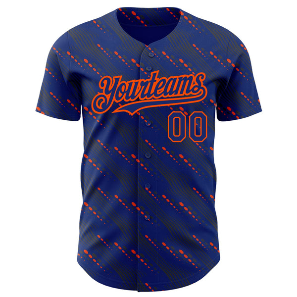 Custom Royal Orange 3D Pattern Design Slant Lines Authentic Baseball Jersey alternate