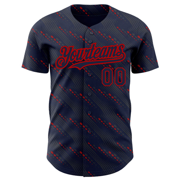 Custom Navy Red 3D Pattern Design Slant Lines Authentic Baseball Jersey alternate