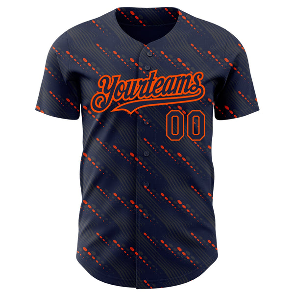 Custom Navy Orange 3D Pattern Design Slant Lines Authentic Baseball Jersey alternate