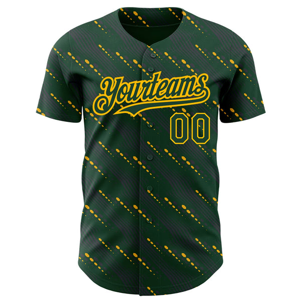 Custom Green Green-Gold 3D Pattern Design Slant Lines Authentic Baseball Jersey alternate
