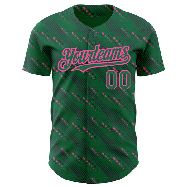 Custom Kelly Green-Pink 3D Pattern Design Slant Lines Authentic Baseball Jersey alternate