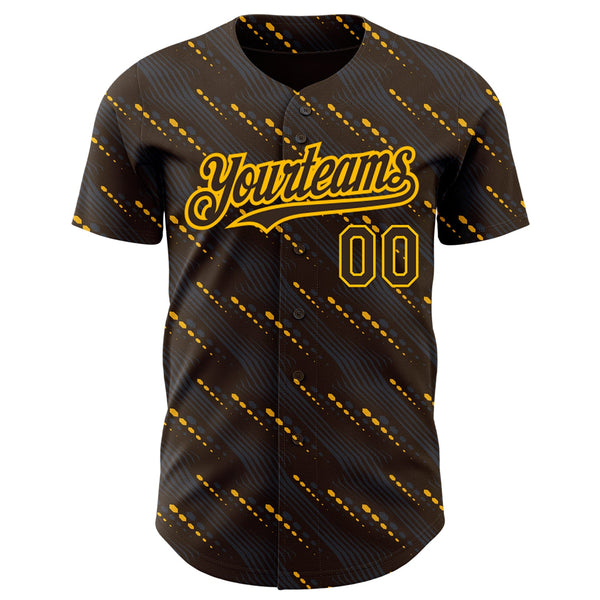 Custom Brown Gold 3D Pattern Design Slant Lines Authentic Baseball Jersey alternate