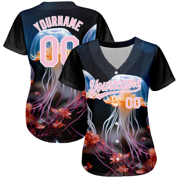 Custom Black Light Pink-White 3D Pattern Design Jellyfish Underwater Life Authentic Baseball Jersey alternate