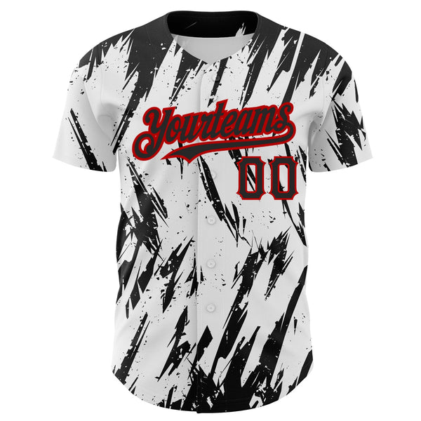 Custom White Black-Red 3D Pattern Design Abstract Sharp Shape Authentic Baseball Jersey alternate