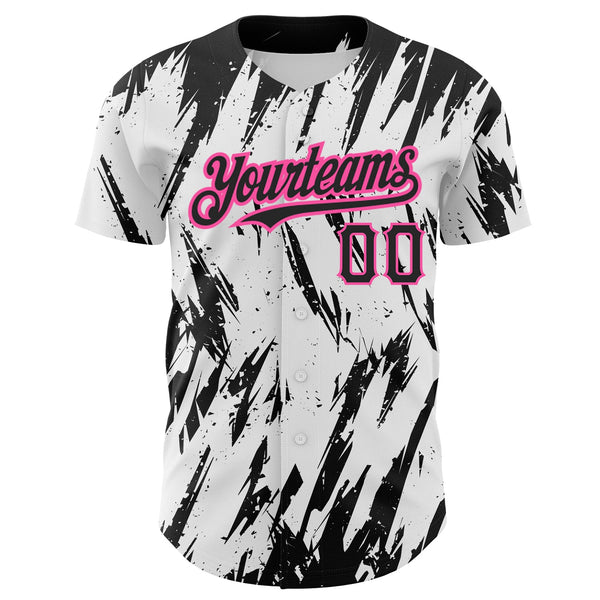 Custom White Black-Pink 3D Pattern Design Abstract Sharp Shape Authentic Baseball Jersey alternate