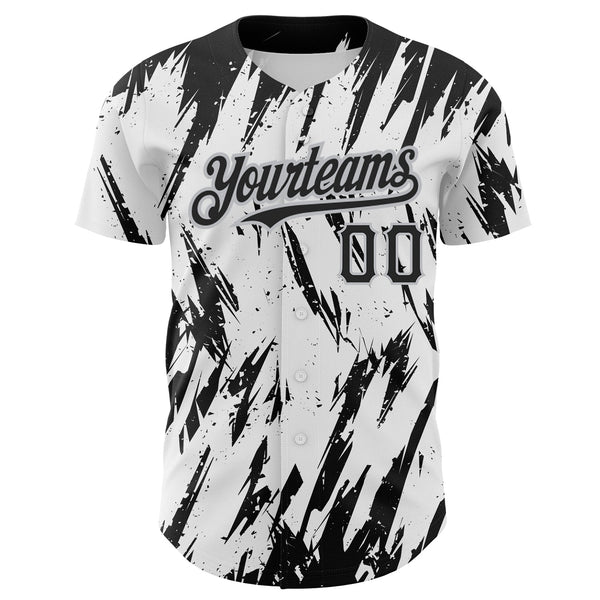Custom White Black-Gray 3D Pattern Design Abstract Sharp Shape Authentic Baseball Jersey alternate
