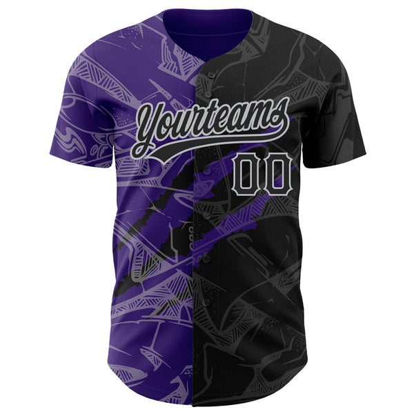 Custom Graffiti Pattern Black Purple-Gray 3D Scratch Authentic Baseball Jersey alternate