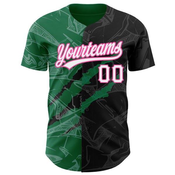 Custom Graffiti Pattern Black Kelly Green-Pink 3D Scratch Authentic Baseball Jersey alternate