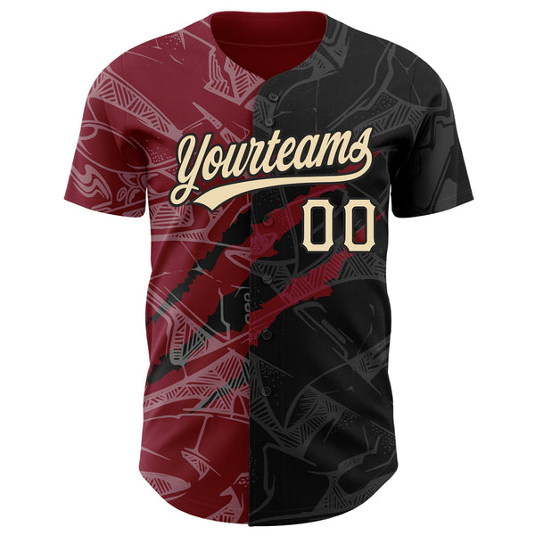 Custom Graffiti Pattern City Cream Black-Crimson 3D Scratch Authentic Baseball Jersey alternate
