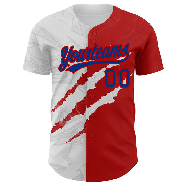 Custom Graffiti Pattern Royal-Red 3D Scratch Authentic Baseball Jersey alternate