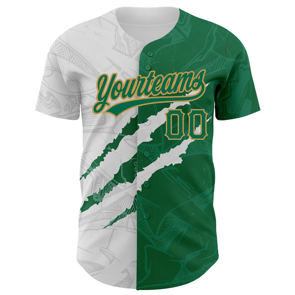 Custom Graffiti Pattern Kelly Green-Old Gold 3D Scratch Authentic Baseball Jersey alternate