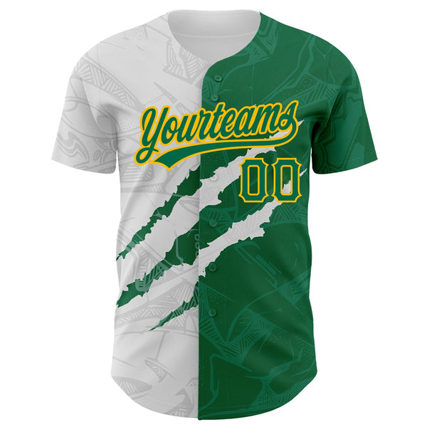 Custom Graffiti Pattern Kelly Green-Gold 3D Scratch Authentic Baseball Jersey alternate