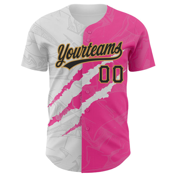 Custom Graffiti Pattern Black Pink-Old Gold 3D Scratch Authentic Baseball Jersey alternate