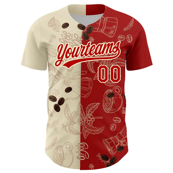 Custom Cream Red 3D Pattern Design International Coffee Day Authentic Baseball Jersey alternate