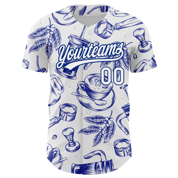 Custom White Royal 3D Pattern Design International Coffee Day Authentic Baseball Jersey alternate