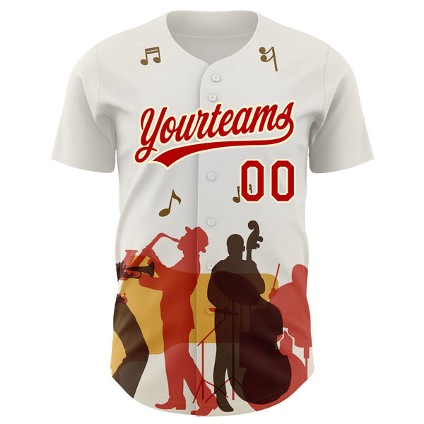 Custom White Red-Cream 3D Pattern Design International Jazz Day Authentic Baseball Jersey alternate