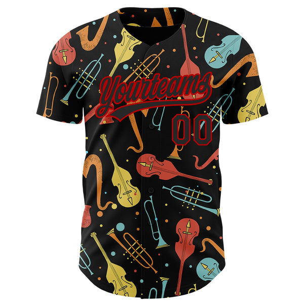 Custom Black Red 3D Pattern Design International Jazz Day Authentic Baseball Jersey alternate