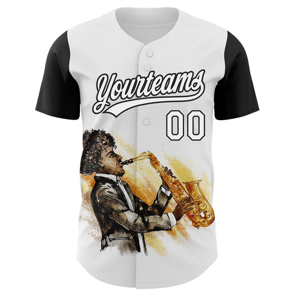 Custom White Black 3D Pattern Design International Jazz Day Authentic Baseball Jersey alternate