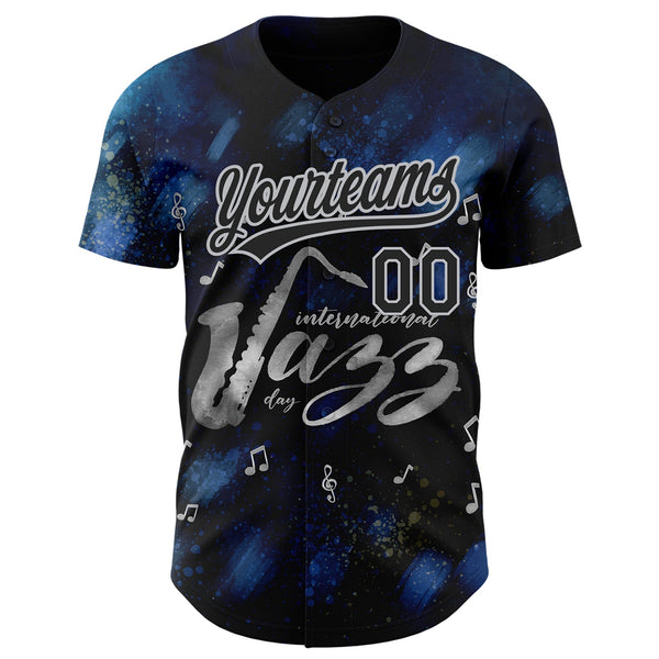 Custom Black Gray 3D Pattern Design International Jazz Day Authentic Baseball Jersey alternate