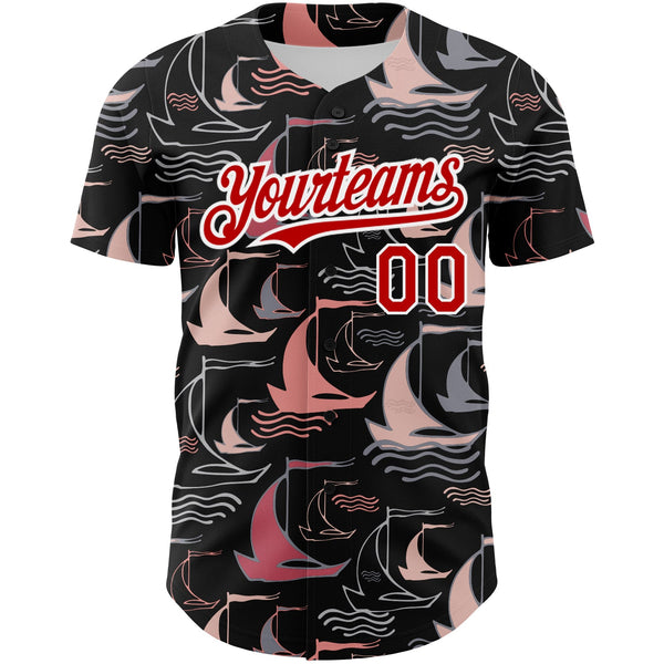 Custom Black Red-White 3D Pattern Design Sailing Boats Authentic Baseball Jersey alternate