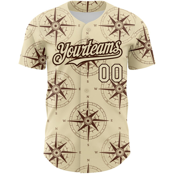 Custom Cream Brown 3D Pattern Design Navigation Compass Authentic Baseball Jersey alternate