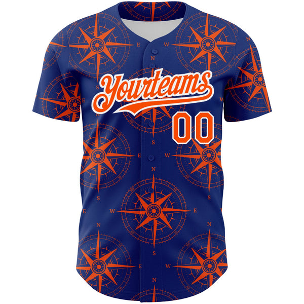 Custom Royal Orange-White 3D Pattern Design Navigation Compass Authentic Baseball Jersey alternate