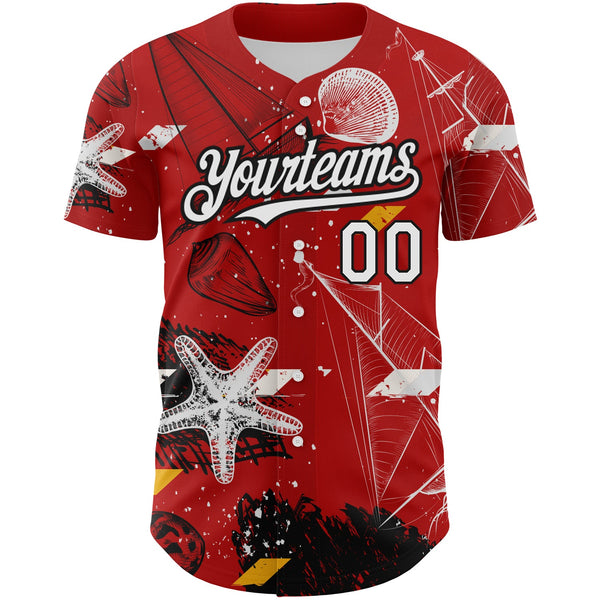 Custom Red White-Black 3D Pattern Design Sailing Boats Authentic Baseball Jersey alternate