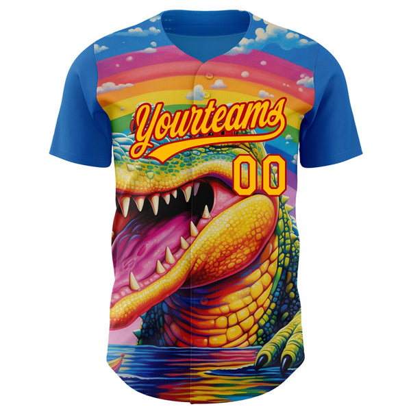 Custom Royal Gold-Red 3D Pattern Design Crocodile Authentic Baseball Jersey alternate