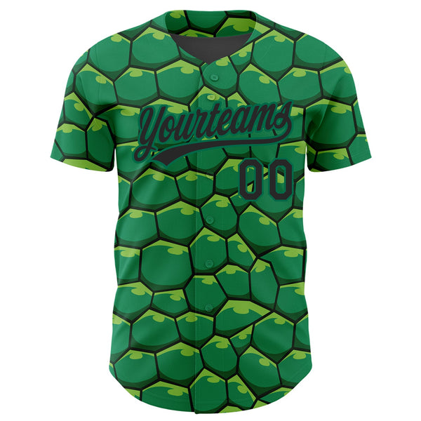 Custom Kelly Green Black 3D Pattern Design Turtle Shell Authentic Baseball Jersey alternate