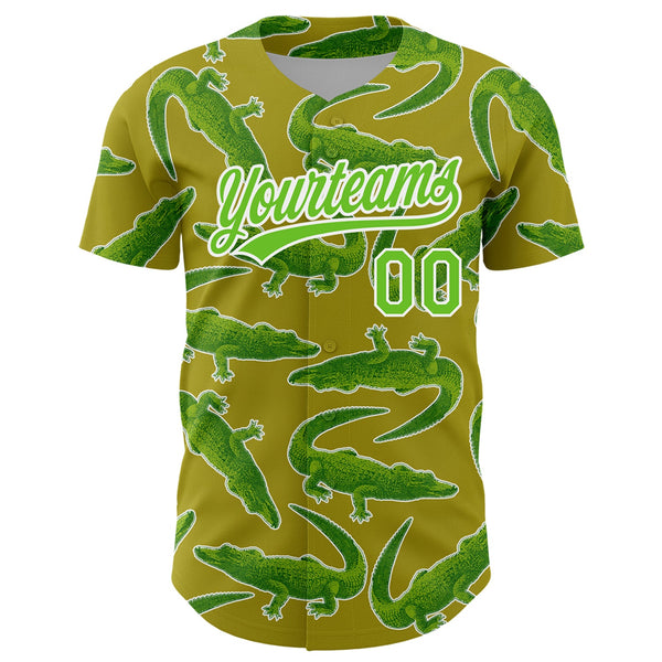 Custom Olive Aurora Green-White 3D Pattern Design Crocodile Authentic Baseball Jersey alternate