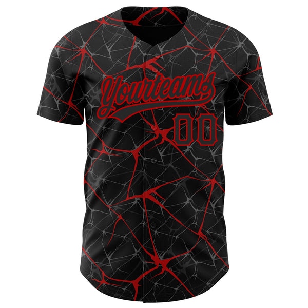 Custom Black Red 3D Pattern Design Abstract Network Authentic Baseball Jersey alternate