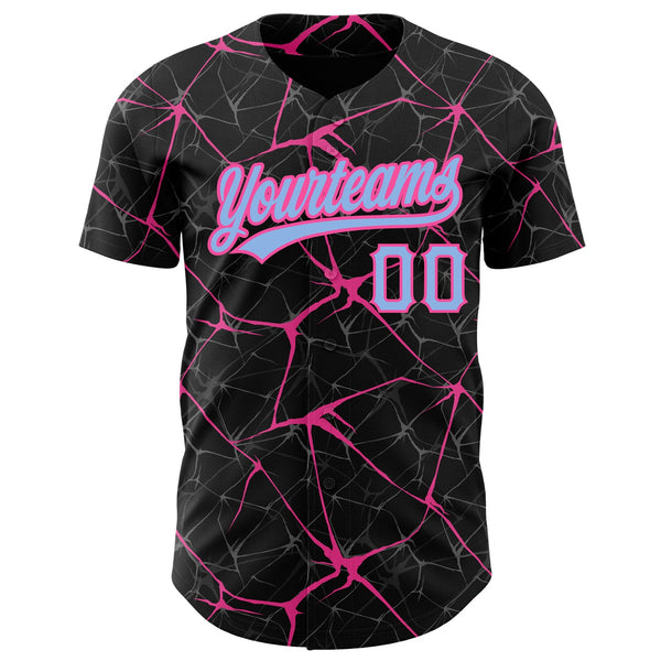 Custom Black Light Blue-Pink 3D Pattern Design Abstract Network Authentic Baseball Jersey alternate