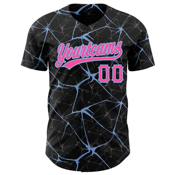 Custom Black Pink-Light Blue 3D Pattern Design Abstract Network Authentic Baseball Jersey alternate