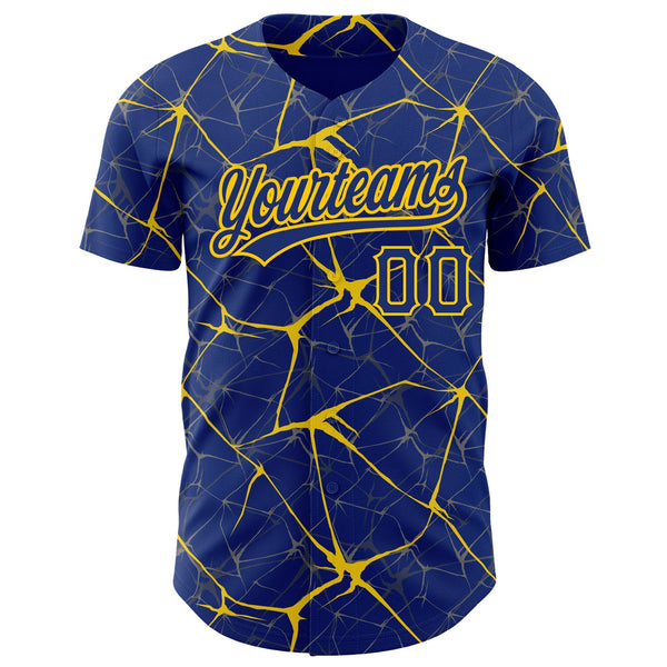 Custom Royal Yellow 3D Pattern Design Abstract Network Authentic Baseball Jersey alternate